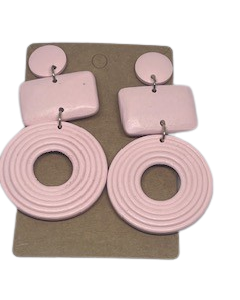 Wooden Geometric Drop Earring Pink