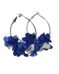 Elegant Blue Fabric Flower Ball Metal Earring