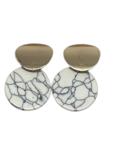 Marble Round Earring White