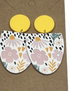 Drop Earring Floral Print Yellow