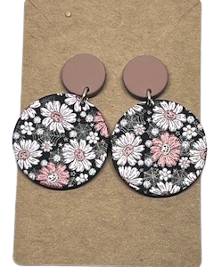 Drop Earring Printed Black & Pink