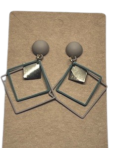 3D Geometric Drop Earring Green