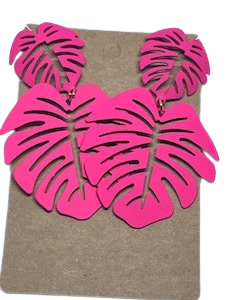 Tropical Leaf Drop Earring Pink