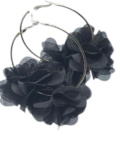 Bohemian Large Style Black Floral Fabric Earring
