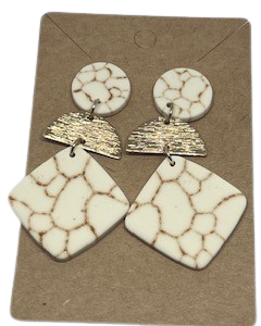 Geometric Drop Earring White and Gold