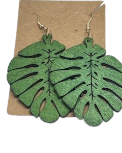 Wooden Leaf Carved Earring A