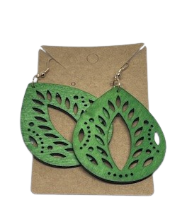 Wooden Leaf Carved Earring B
