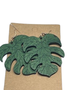 Wooden Leaf Carved Earring C