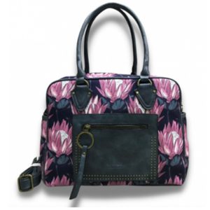 Vivace Protea Front Zip Structured Handbag - Deep Blue