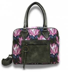 Vivace Protea Front Zip Structured Handbag - Green